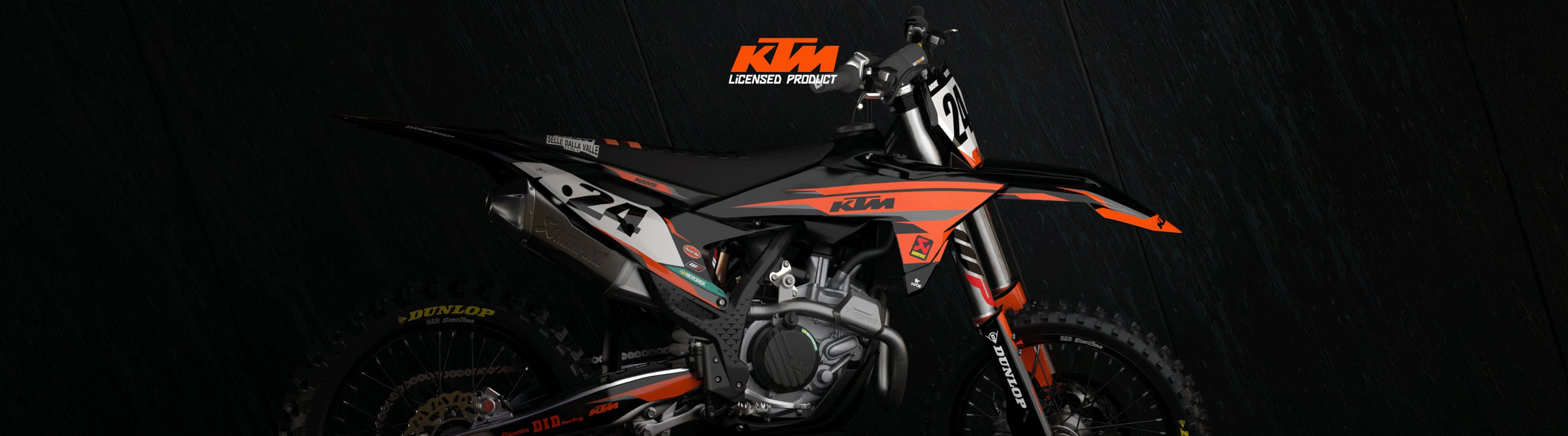High-quality KTM motocross graphics kit with durable materials for off-road performance.