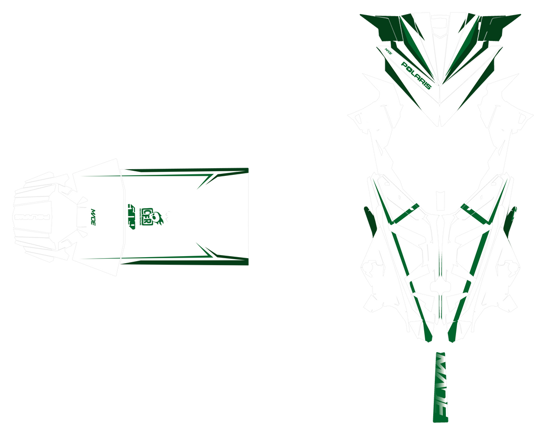 Alpine graphics kit for Polaris Matryx snowmobile - hood and tunnel - premium graphics from madestickers.com White Green Green#color_white-green-green