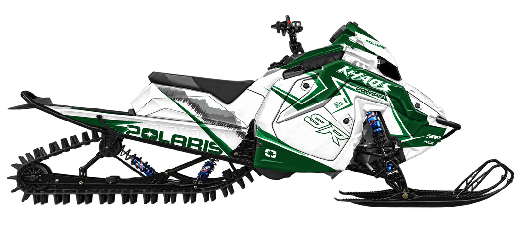 Alpine graphics kit for Polaris Matryx snowmobile - side view - premium graphics from madestickers.com White Green Green#color_white-green-green