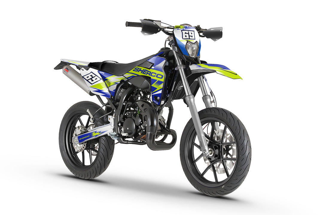 Blaze Premium Graphics in Yellow and blue for Sherco mopeds