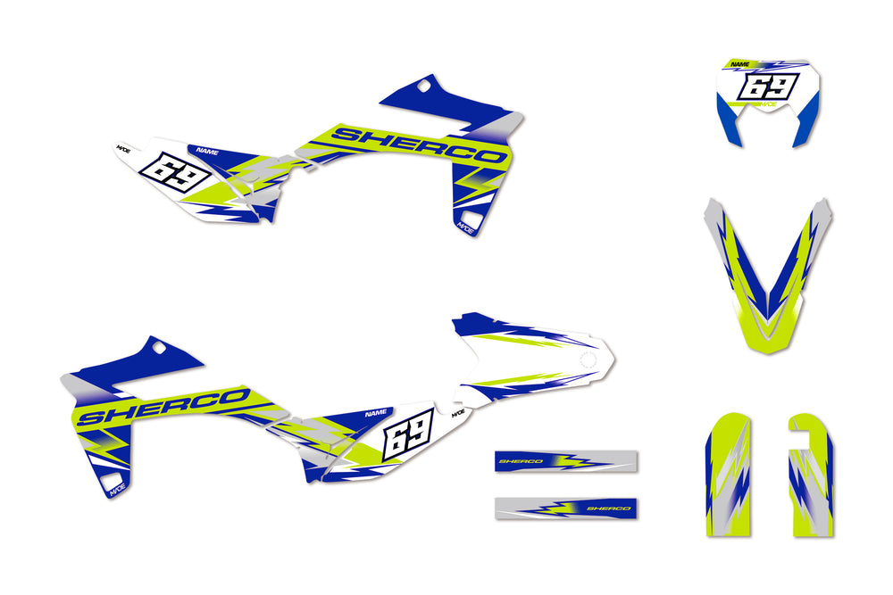 Blaze Premium Graphics in Yellow and blue for Sherco mopeds