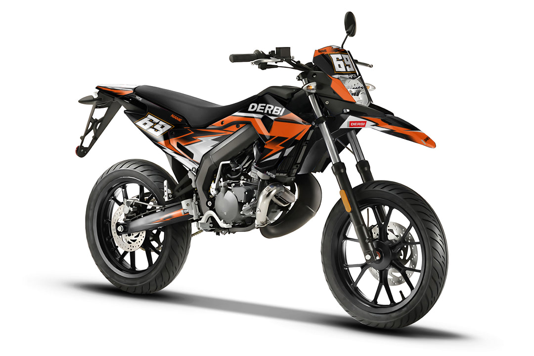 Blaze Orange with grey premium graphic kit for Derbi Mopeds