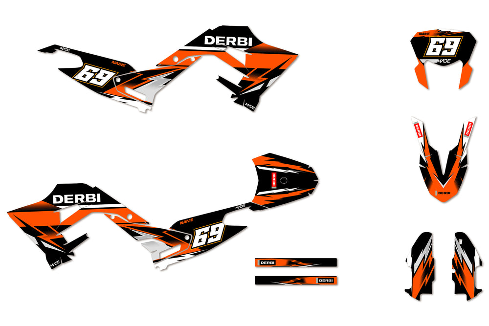 Blaze Orange with grey premium graphic kit for Derbi Mopeds