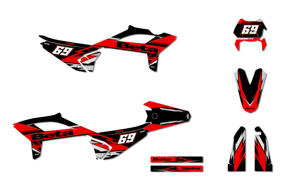 Beta Moped Premium Graphics with red, black and white colors