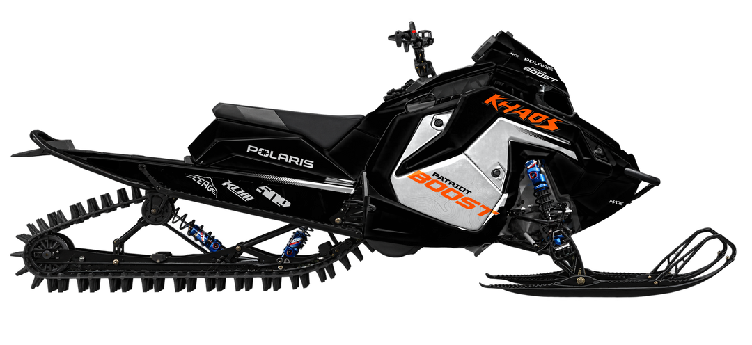 Boost graphics kit for Polaris Matryx snowmobile - side view - premium graphics from madestickers.com Black Grey Orange#color_black-grey-orange