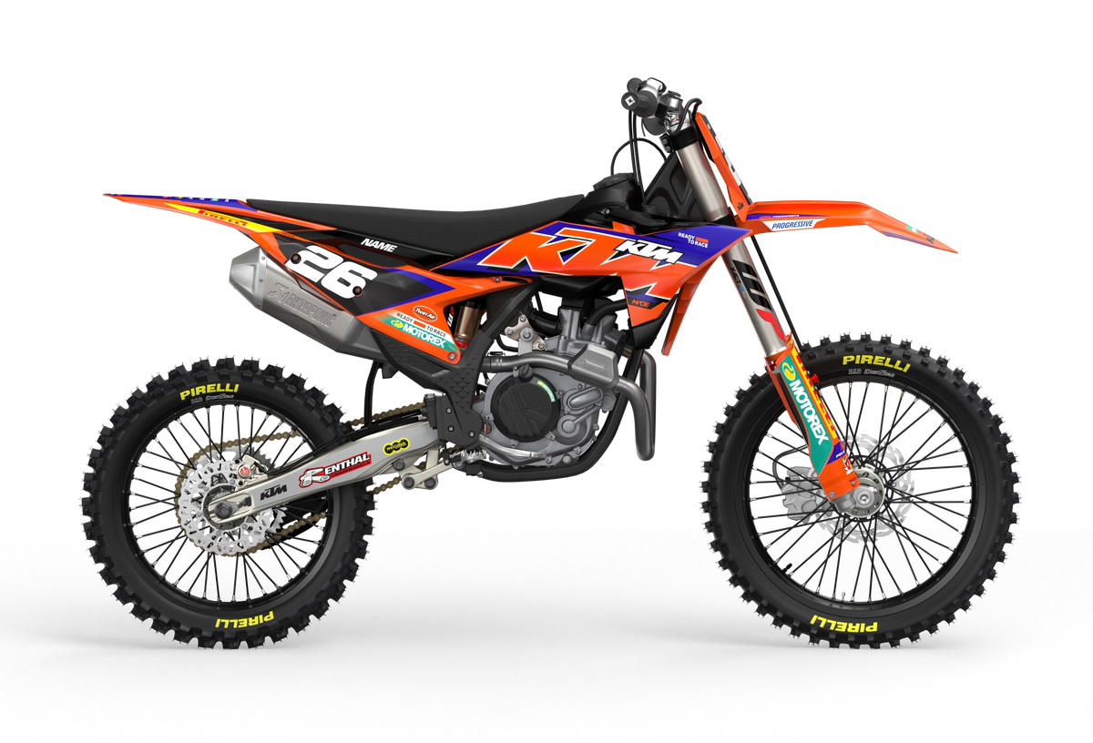 KTM dirt bike with Critical motocross licensed product graphics from madestickers.com Blue#color_blue