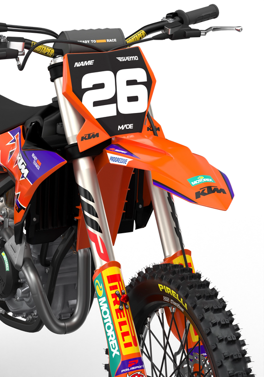 KTM dirt bike with Critical motocross licensed product graphics from madestickers.com Purple#color_purple