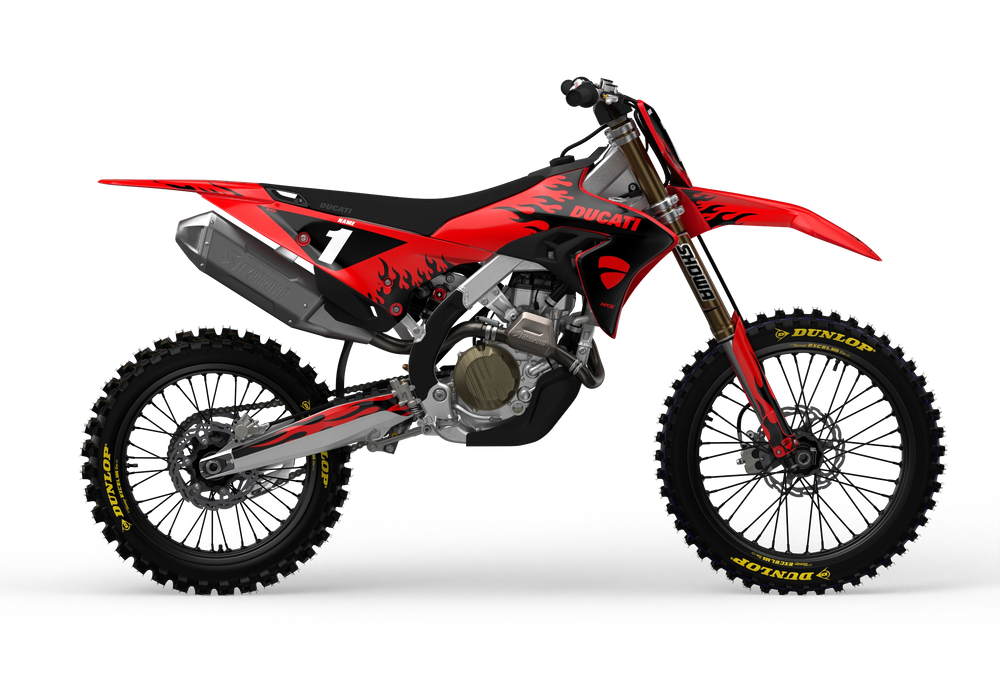 Ducati Desmo Premium graphics with flame design element from madestickers.com Black#color_black