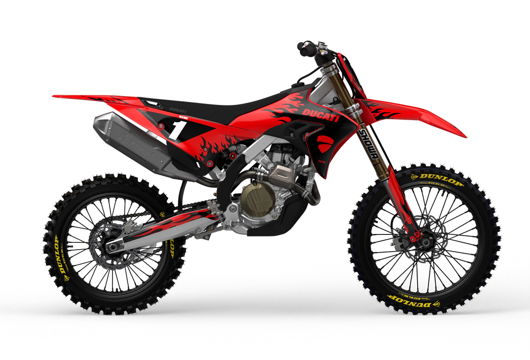 Ducati Desmo Premium graphics with flame design element from madestickers.com Black#color_black