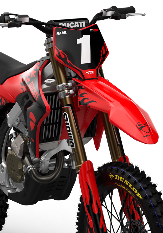 Ducati Desmo Premium graphics with flame design element from madestickers.com Black#color_black
