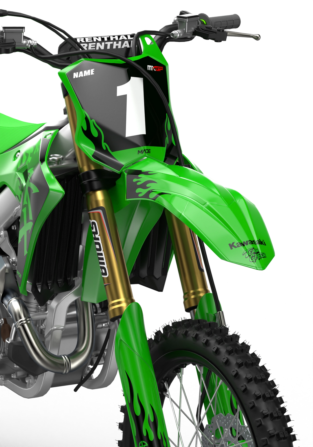 Kawasaki KX 3D Render design Flame graphics from Madestickers.com Black#color_black