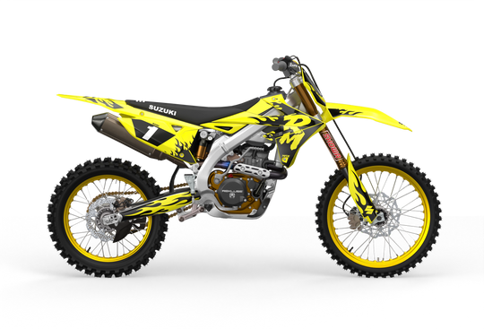 Suzuki RM RMZ Premium graphics kit with flame design by madestickers.com Black#color_black