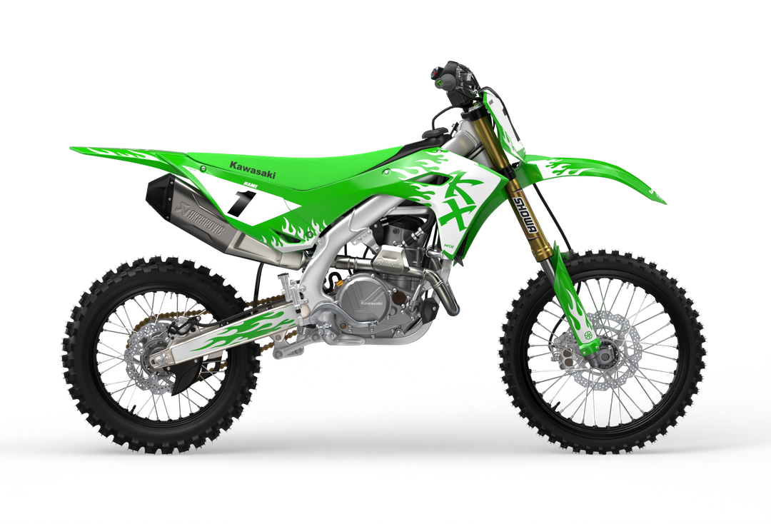 Kawasaki KX 3D Render design Flame graphics from Madestickers.com White#color_white