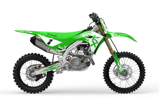 Kawasaki KX 3D Render design Flame graphics from Madestickers.com White#color_white