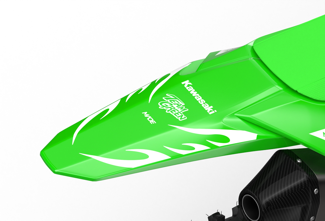 Kawasaki KX 3D Render design Flame graphics from Madestickers.com White#color_white