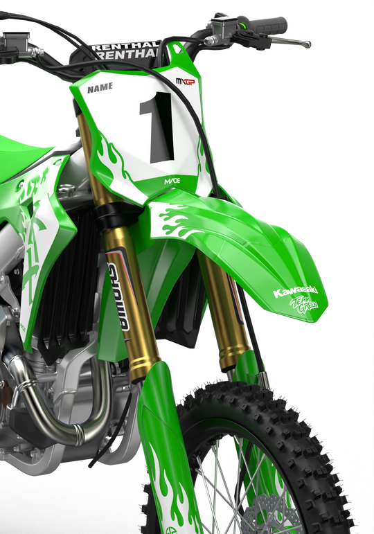 Kawasaki KX 3D Render design Flame graphics from Madestickers.com White#color_white