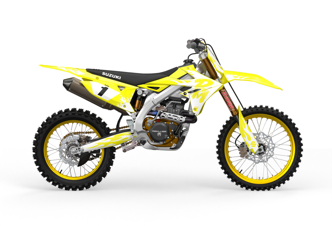 Suzuki RM RMZ Premium graphics kit with flame design by madestickers.com White#color_white