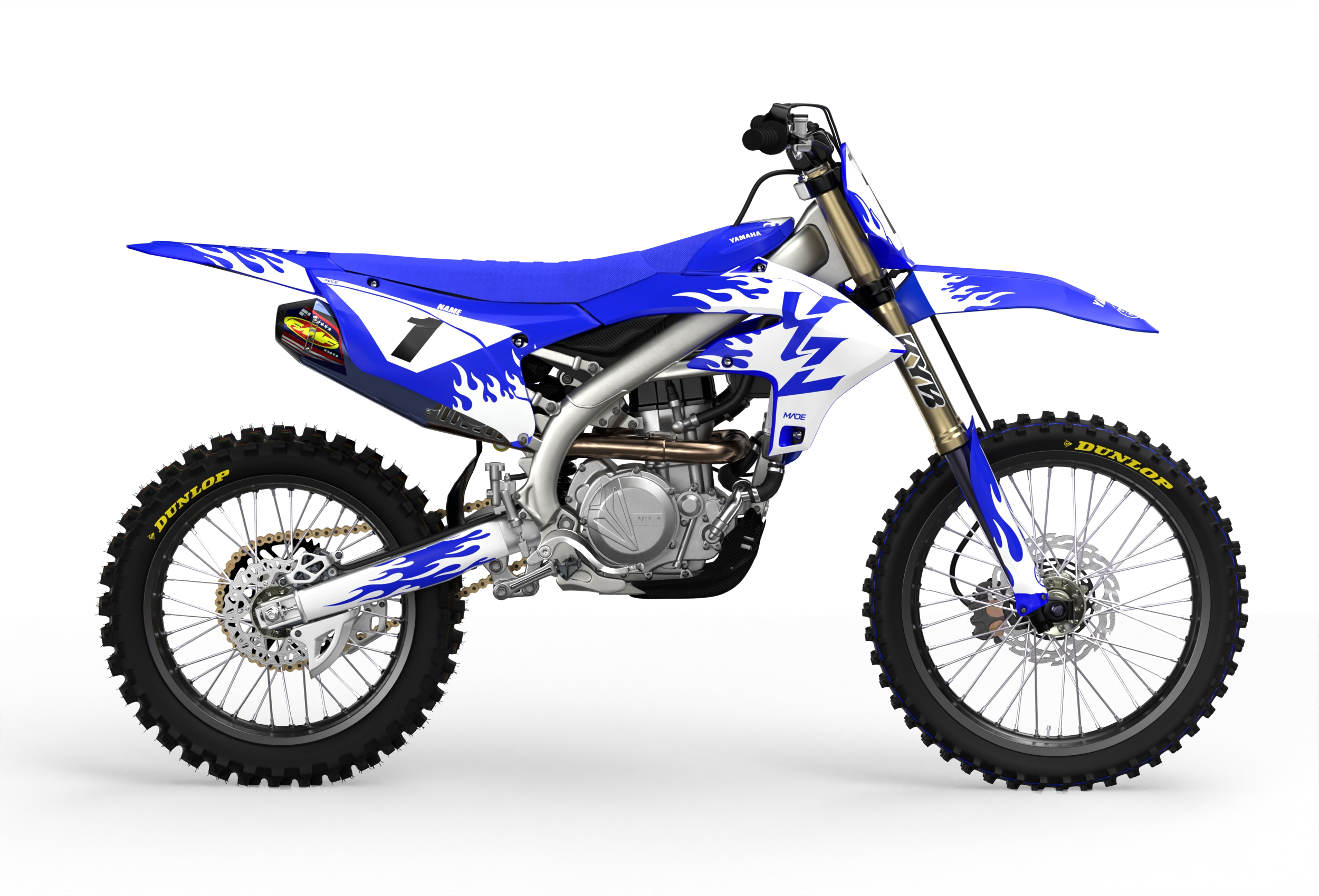 Yamaha YZF 3D Render design Flames graphics from madestickers.com White#color_white