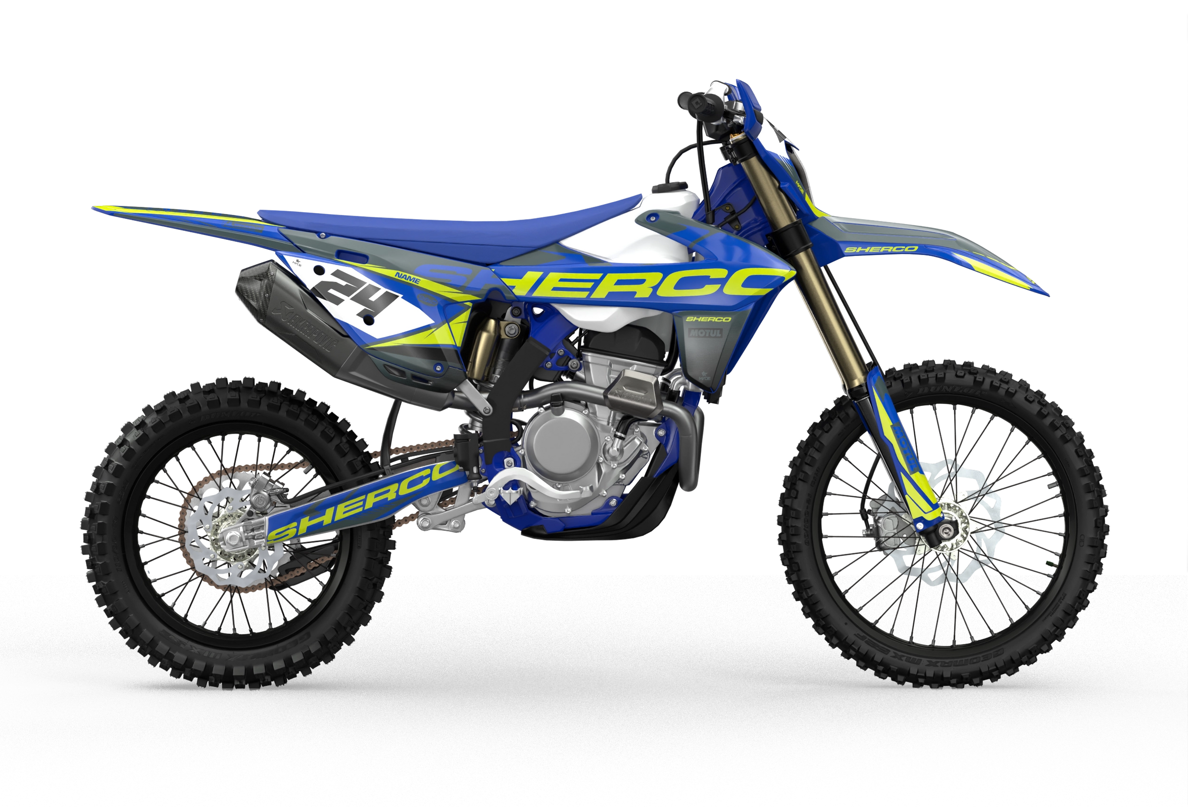 Sherco SE enduro Factory dirt bike graphics, Yellow, blue, grey, black colors
Blue#color_blue