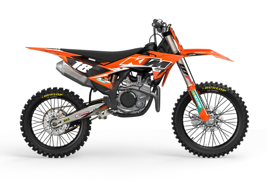 KTM SX SXF Premium graphic kit with orange base and KTM logo on sides from madestickers.com Black#color_black