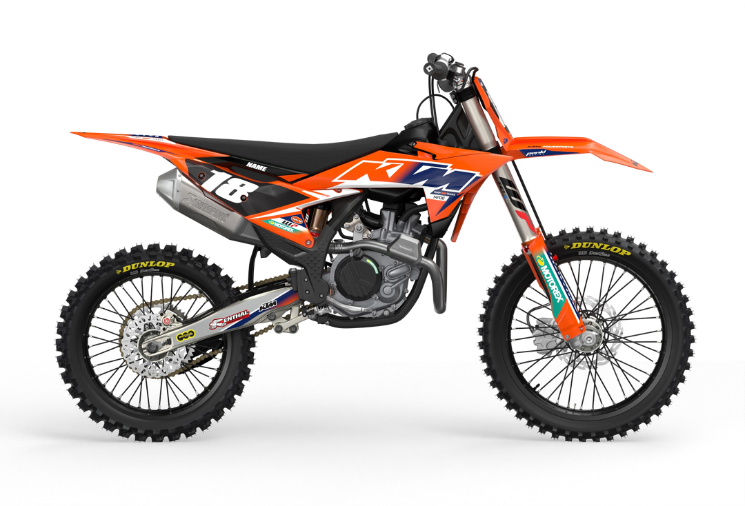 KTM SX SXF Premium graphic kit with orange base and KTM logo on sides from madestickers.com Blue#color_blue
