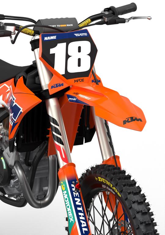 KTM SX SXF Premium graphic kit with orange base and KTM logo on sides from madestickers.com Blue#color_blue