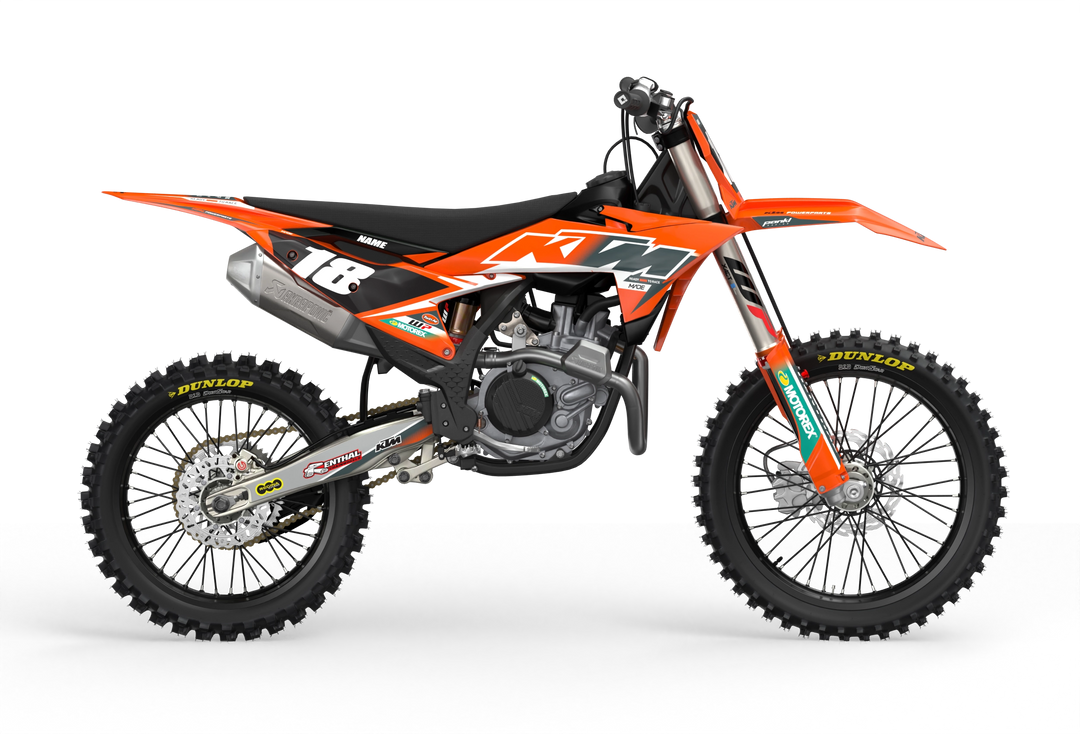 KTM SX SXF Premium graphic kit with orange base and KTM logo on sides from madestickers.com Grey#color_grey