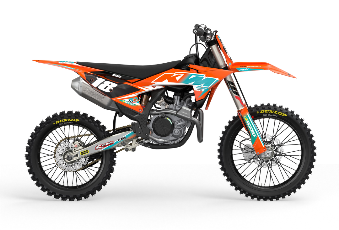 KTM SX SXF Premium graphic kit with orange base and KTM logo on sides from madestickers.com Turquoise#color_turquoise
