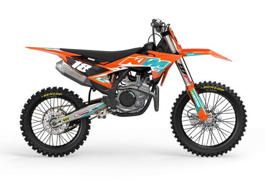 KTM SX SXF Premium graphic kit with orange base and KTM logo on sides from madestickers.com Turquoise#color_turquoise