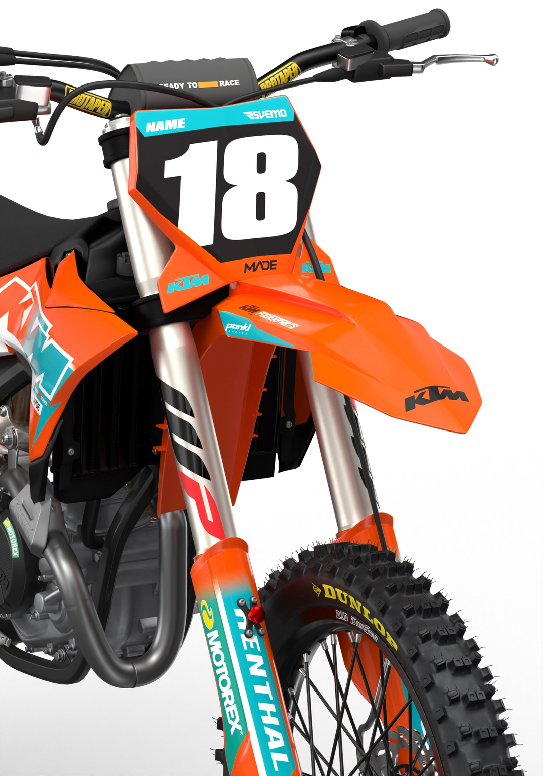 KTM SX SXF Premium graphic kit with orange base and KTM logo on sides from madestickers.com Turquoise#color_turquoise