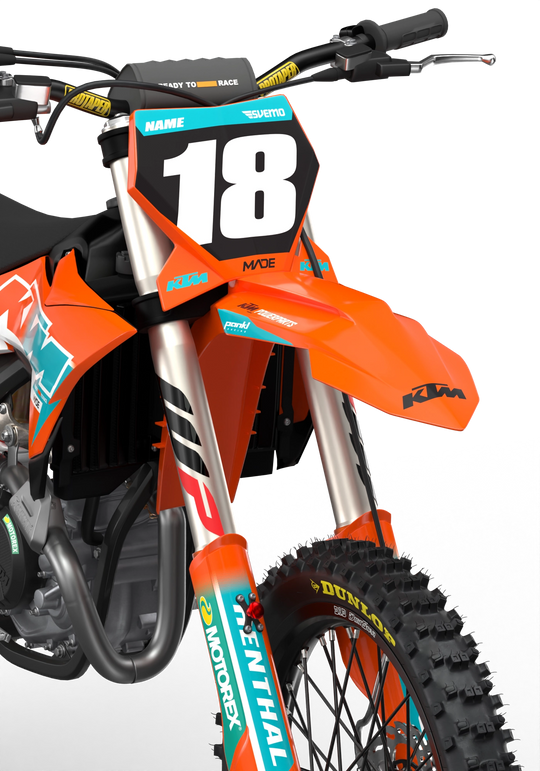 KTM SX SXF Premium graphic kit with orange base and KTM logo on sides from madestickers.com Turquoise#color_turquoise