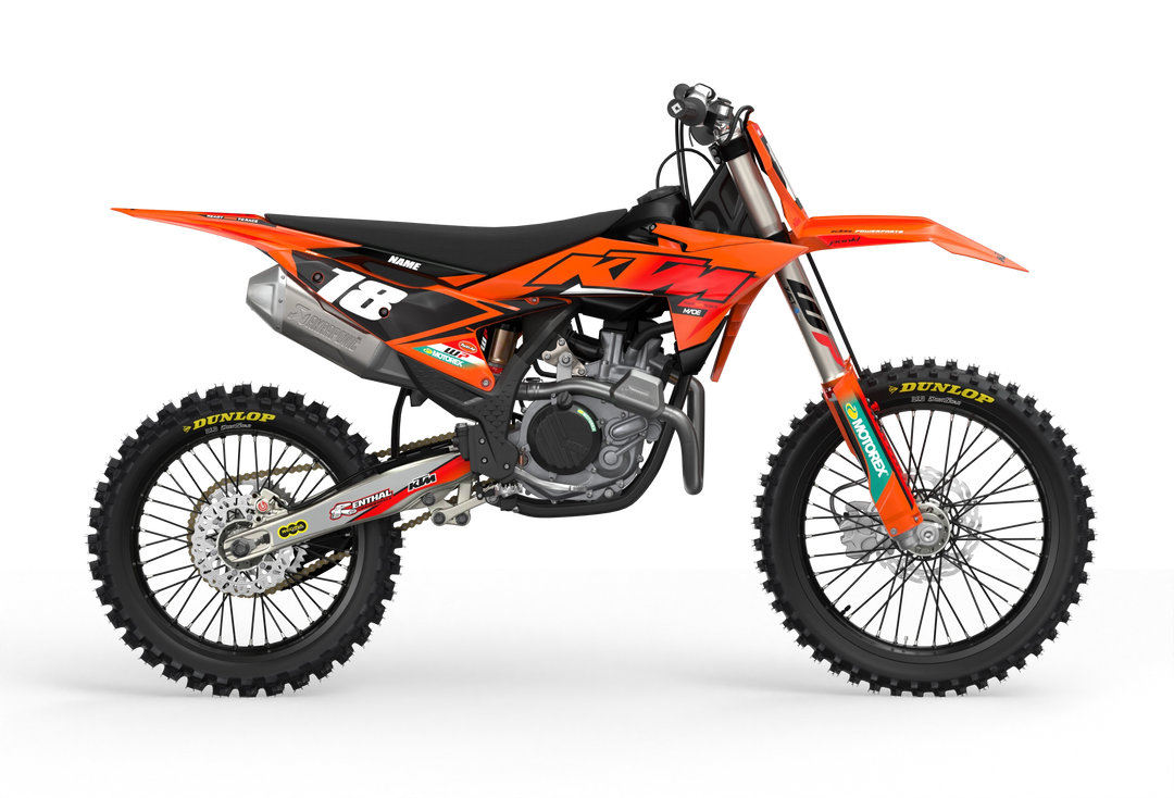 KTM SX SXF Premium graphic kit with orange base and KTM logo on sides from madestickers.com Red#color_red