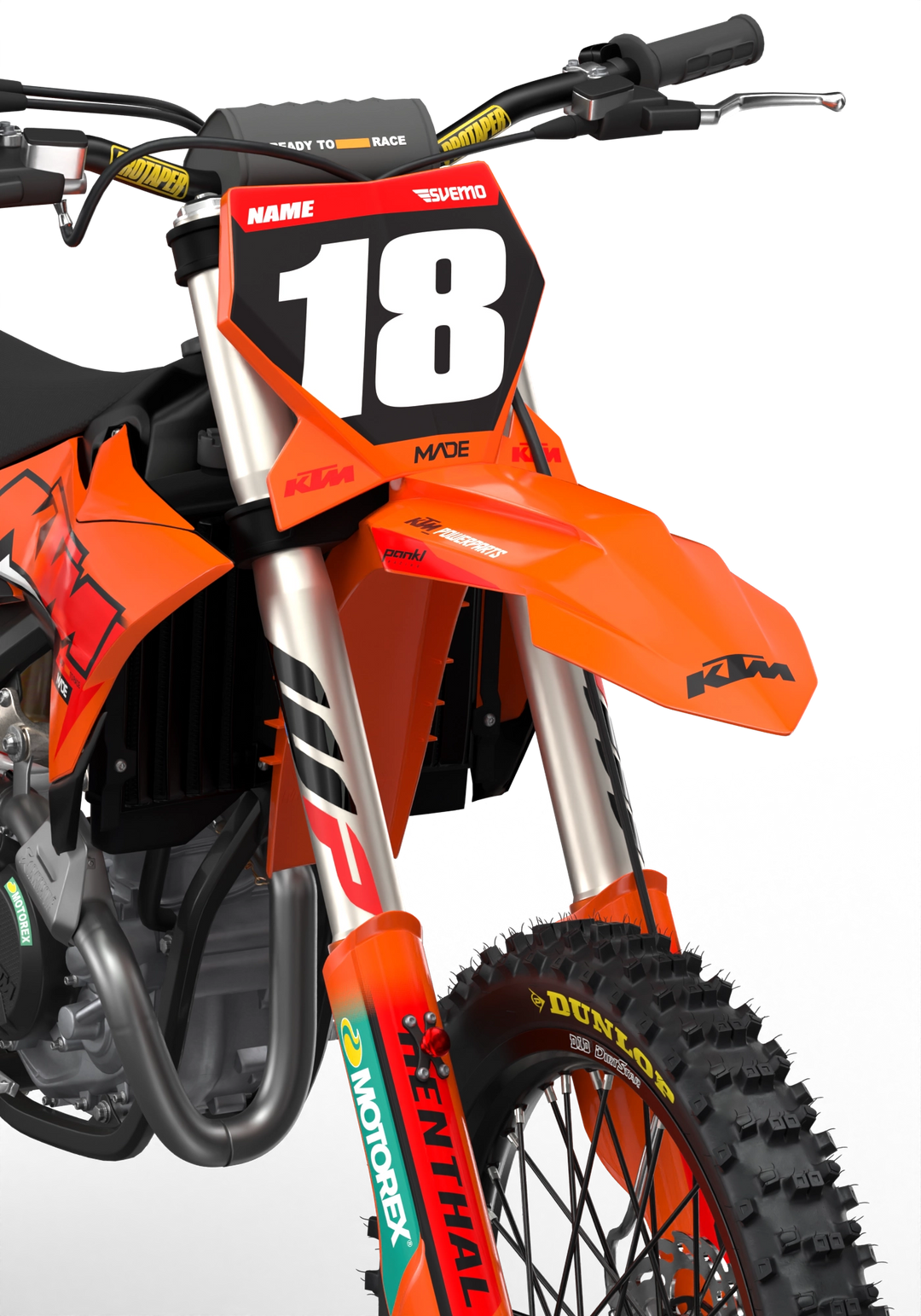 KTM SX SXF Premium graphic kit with orange base and KTM logo on sides from madestickers.com Red#color_red