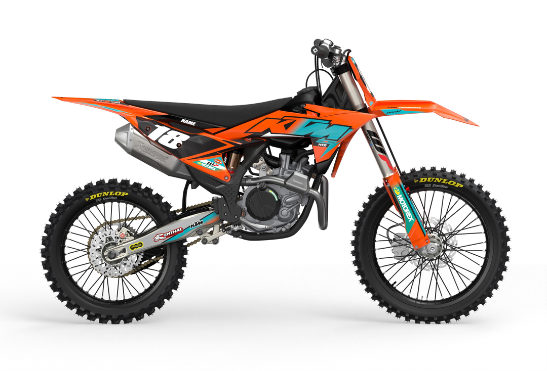KTM SX SXF Premium graphic kit with orange base and KTM logo on sides from madestickers.com Turquoise#color_turquoise