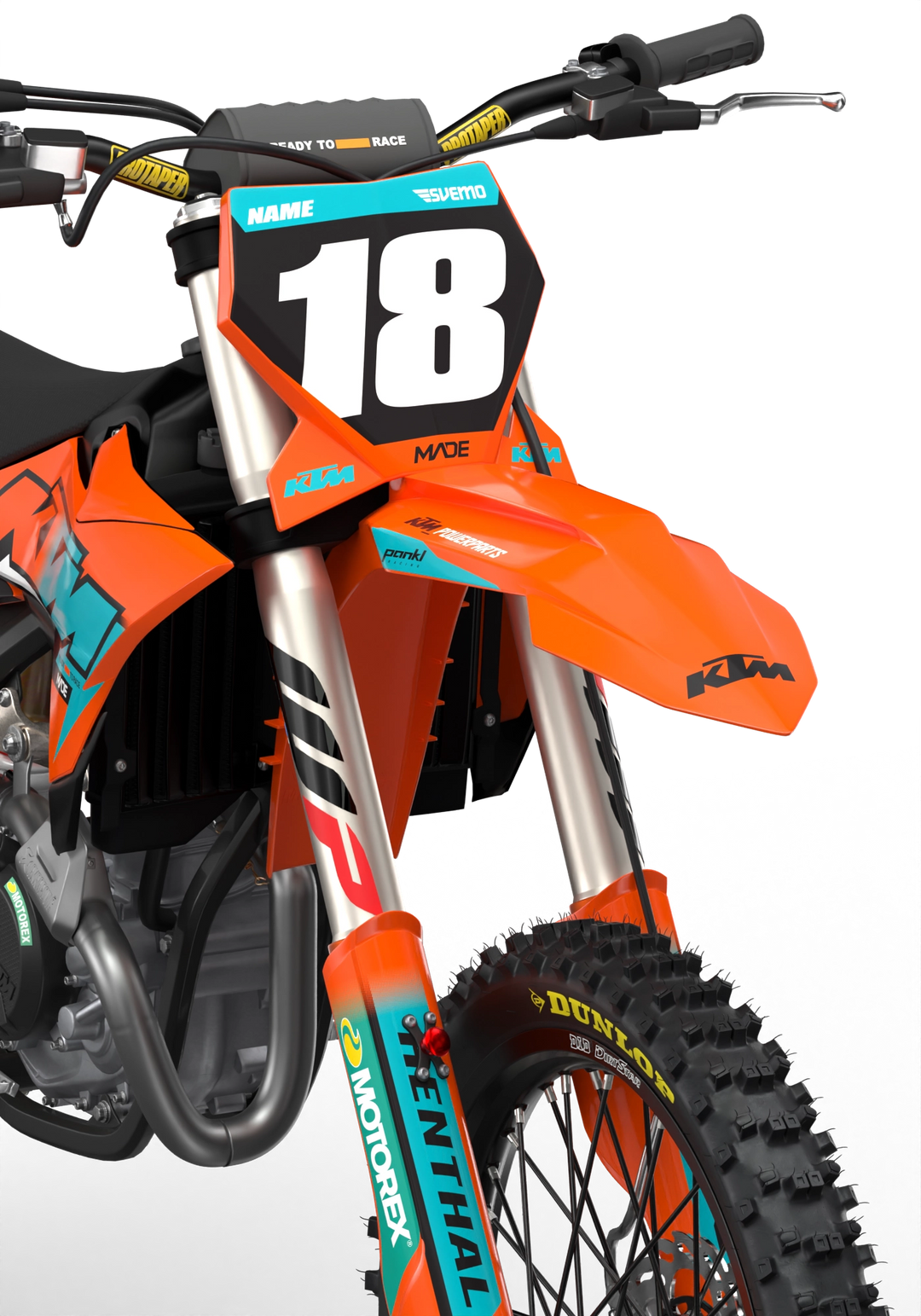 KTM SX SXF Premium graphic kit with orange base and KTM logo on sides from madestickers.com Turquoise#color_turquoise