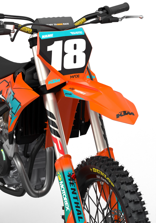 KTM SX SXF Premium graphic kit with orange base and KTM logo on sides from madestickers.com Turquoise#color_turquoise