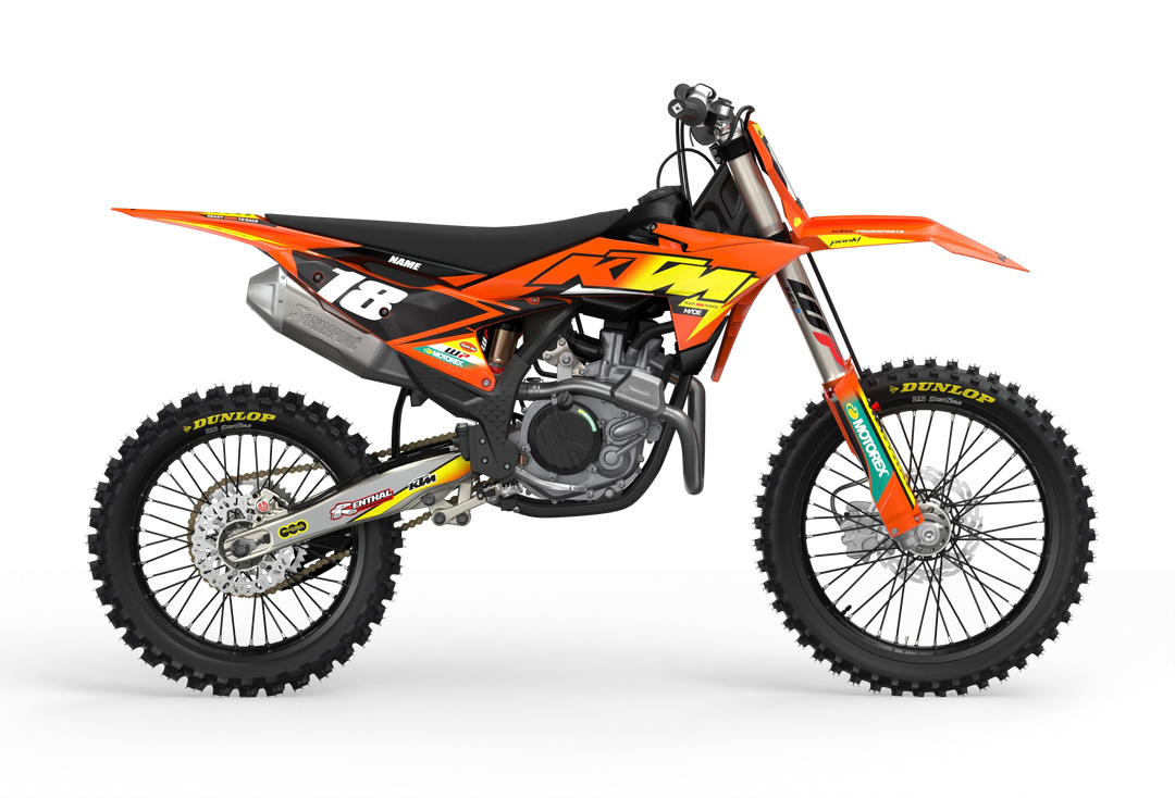 KTM SX SXF Premium graphic kit with orange base and KTM logo on sides from madestickers.com Yellow#color_yellow