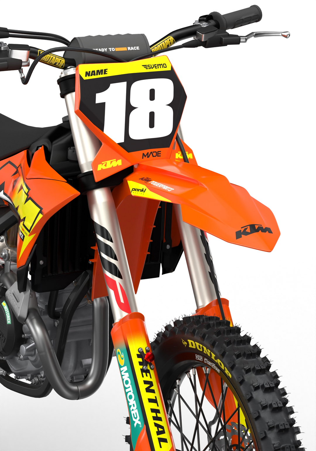 KTM SX SXF Premium graphic kit with orange base and KTM logo on sides from madestickers.com Yellow#color_yellow