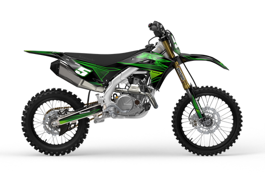 Kawasaki KX premium graphics with KX logo in sides and stripe texture and gradient shapes Black#color_black