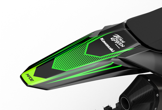 Kawasaki KX premium graphics with KX logo in sides and stripe texture and gradient shapes Black#color_black