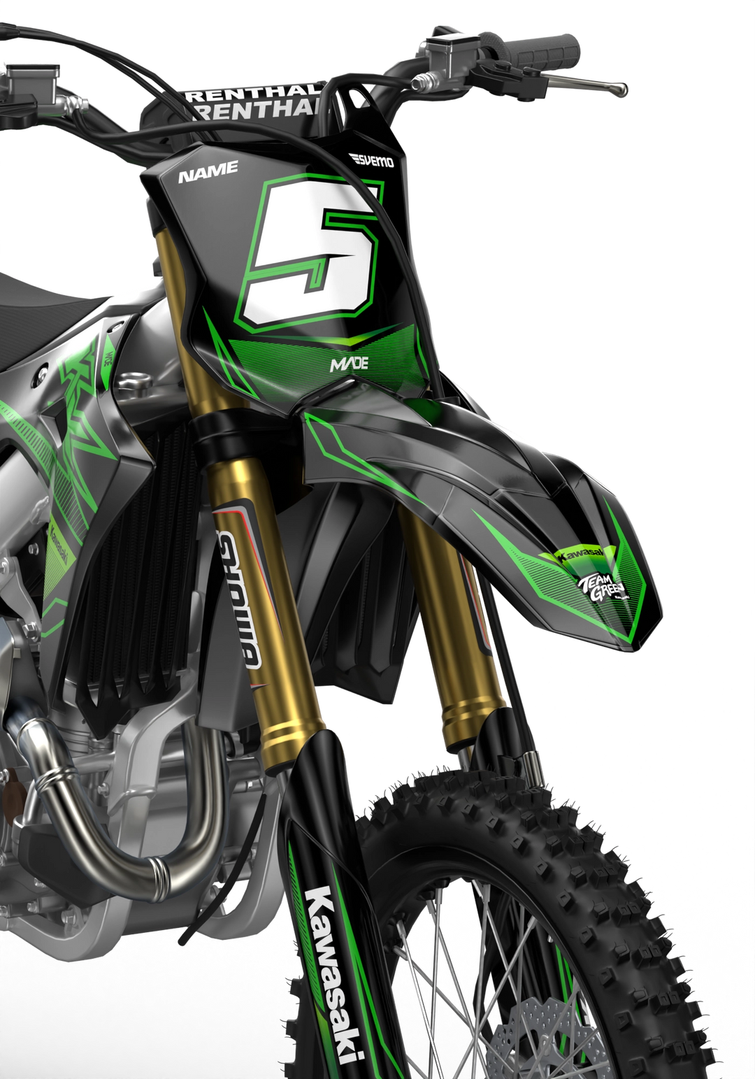 Kawasaki KX premium graphics with KX logo in sides and stripe texture and gradient shapes Black#color_black