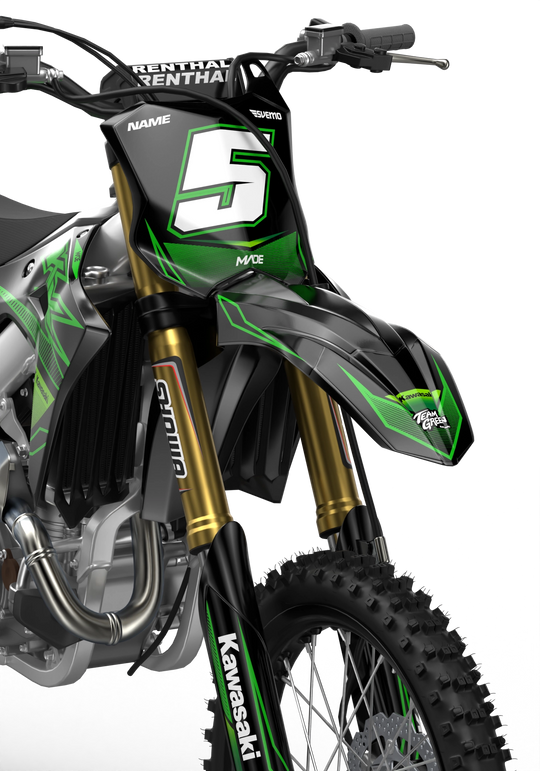 Kawasaki KX premium graphics with KX logo in sides and stripe texture and gradient shapes Black#color_black