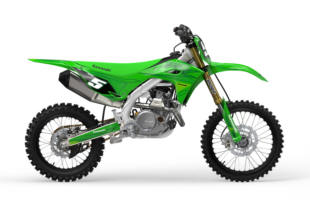 Kawasaki KX premium graphics with KX logo in sides and stripe texture and gradient shapes DarkGreen#color_darkgreen
