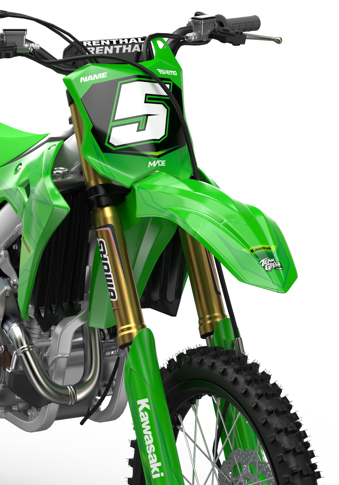 Kawasaki KX premium graphics with KX logo in sides and stripe texture and gradient shapes Green#color_green