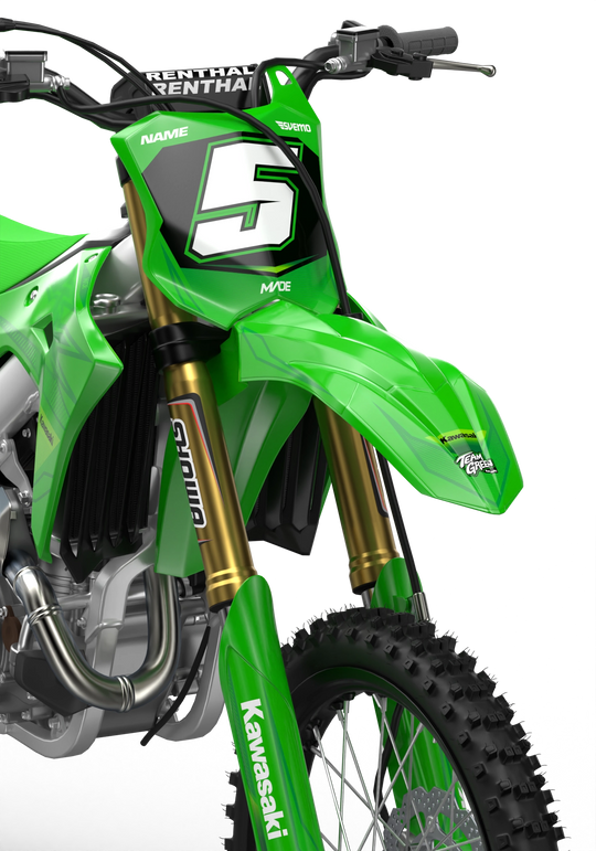 Kawasaki KX premium graphics with KX logo in sides and stripe texture and gradient shapes Green#color_green