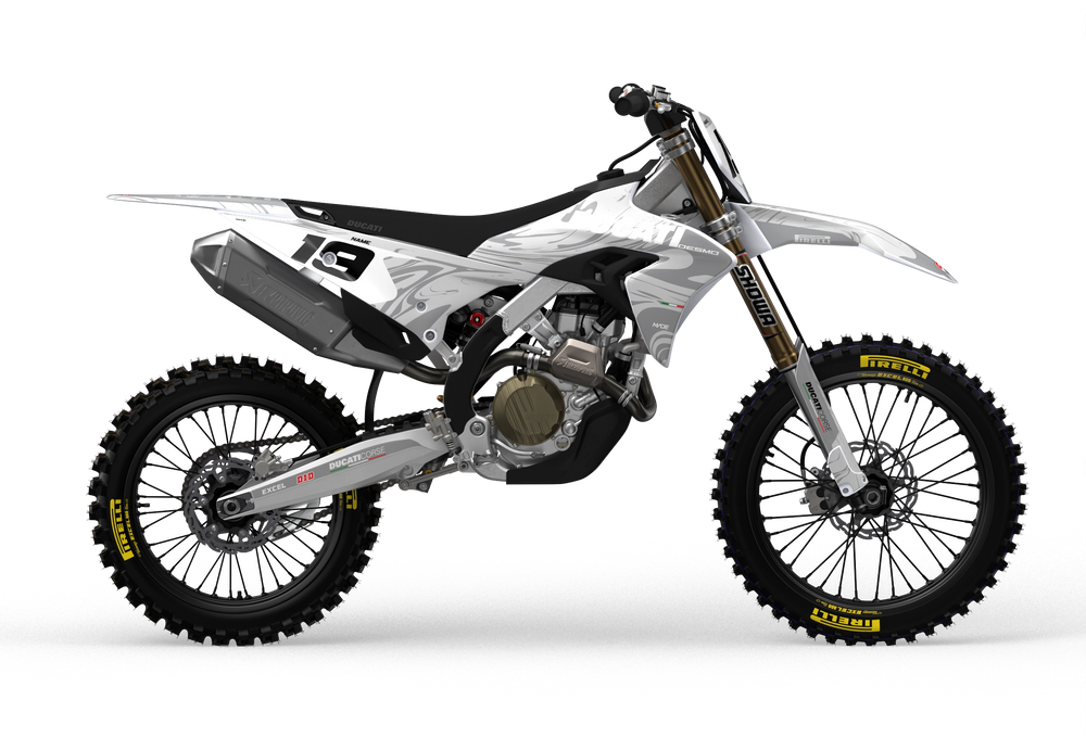 Ducati Desmo MX graphics with Liquid design pattern from madestickers.com White#color_white