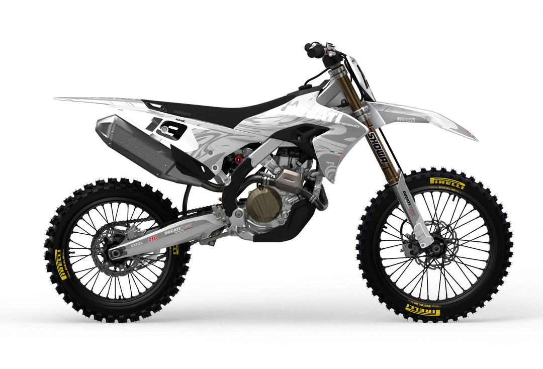 Ducati Desmo MX graphics with Liquid design pattern from madestickers.com White#color_white