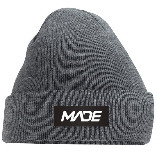 Gray beanie with 'MADE' logo on a Black background - Madestickers.com Grey#color_grey