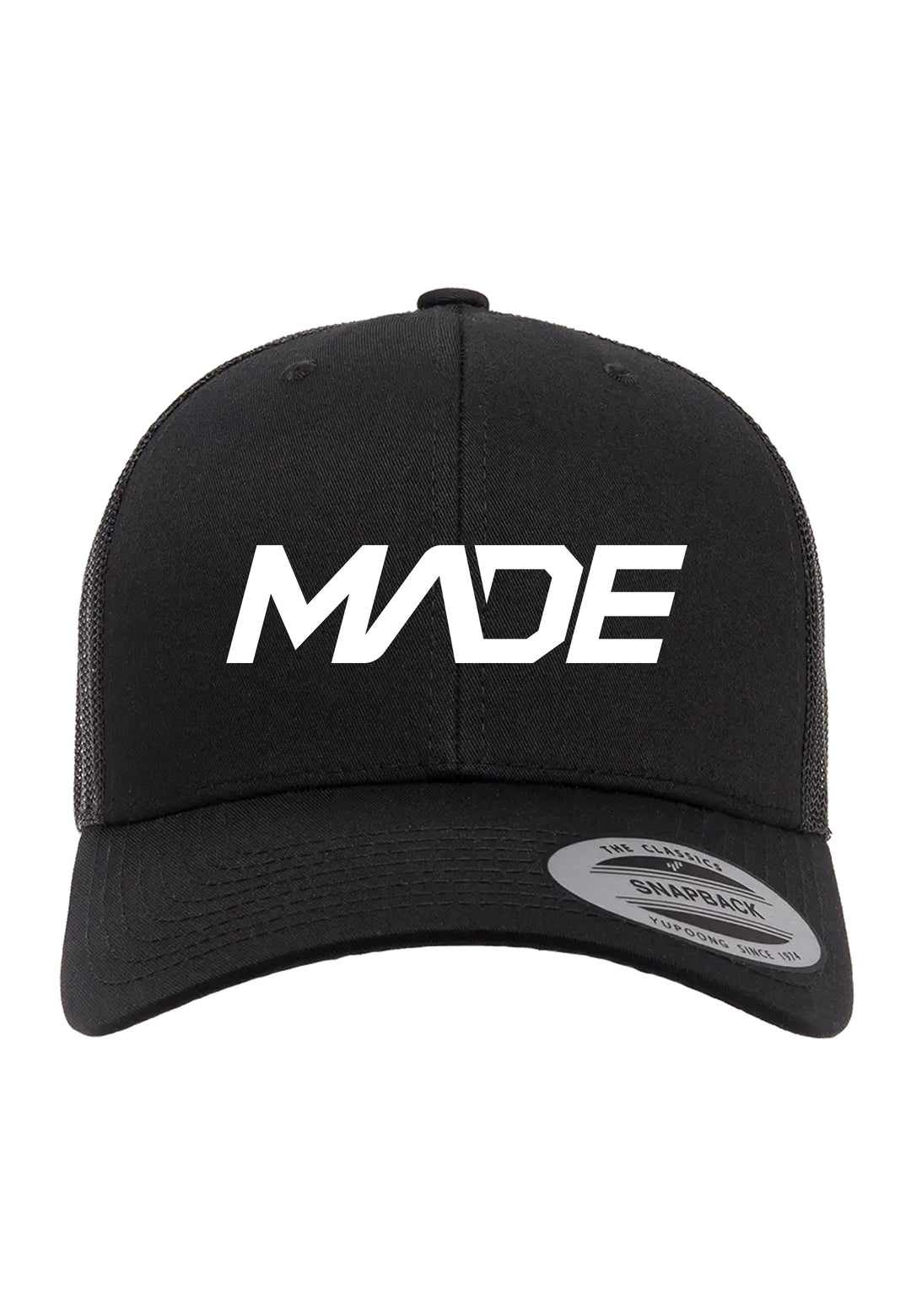 Black cap with 'MADE' logo on a white background - madestickers.com