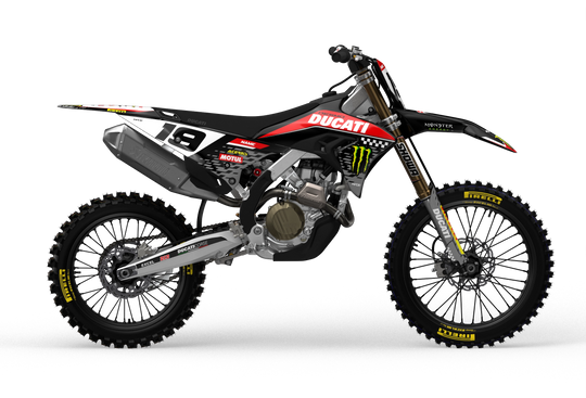 Ducati Desmo as stock design with monster energy logo on side shrouds, front and rear fenders from madestickers.com Black#color_black
